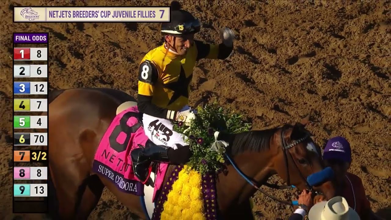 Super Corredora&nbsp;wins the BC Juvenile Fillies G.I race 7 at Del Mar 10/31/25