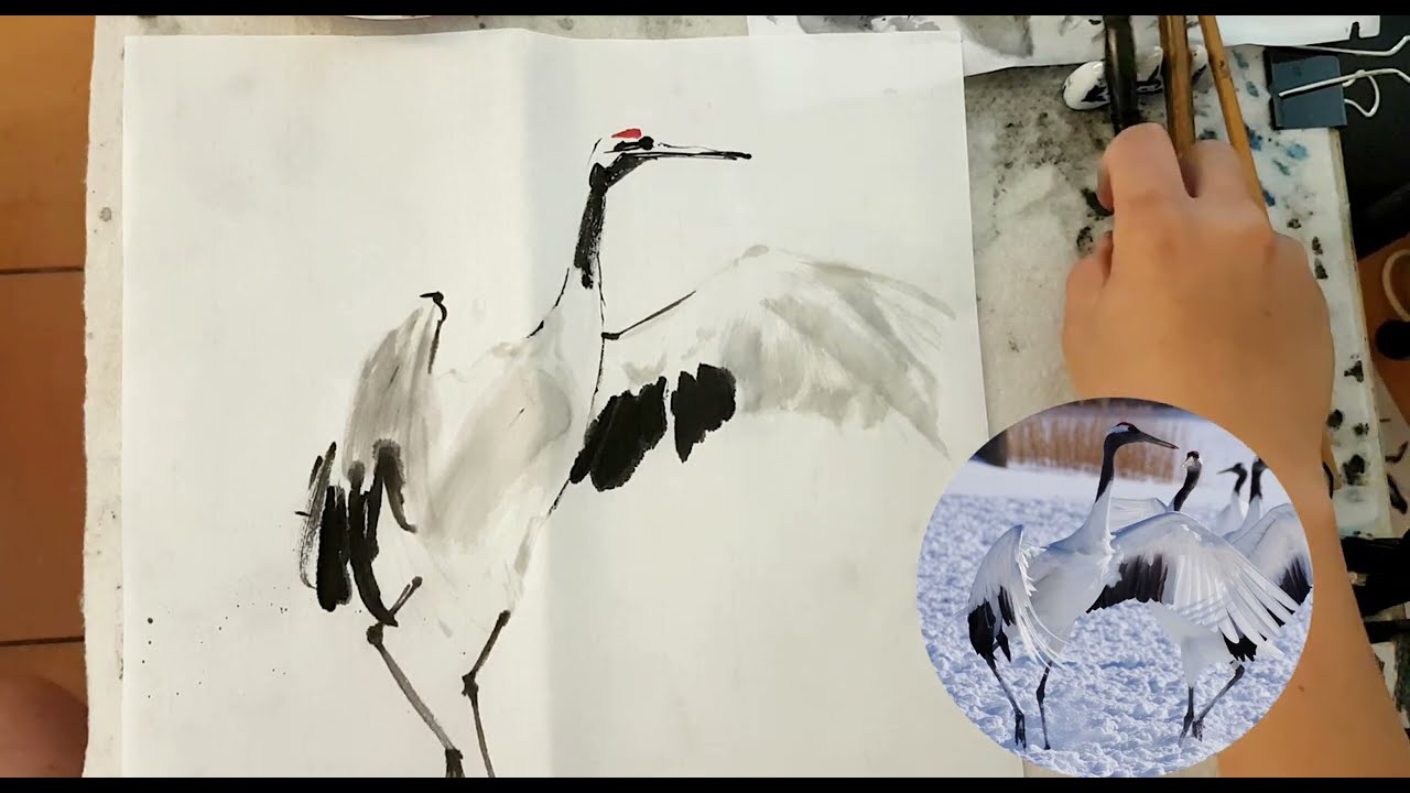 Chinese Painting Tutorial: Crane 國畫教學紅冠鶴