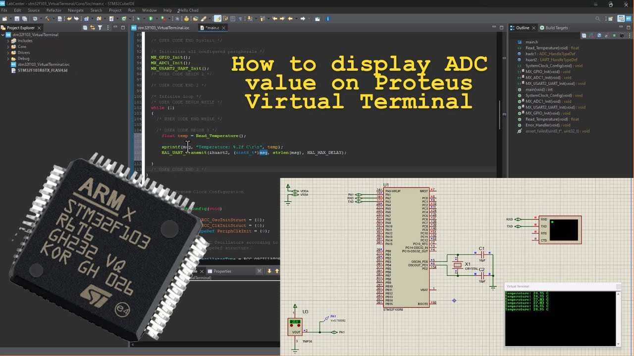STM32F103R6 ADC Conversion Proteus Virtual Terminal