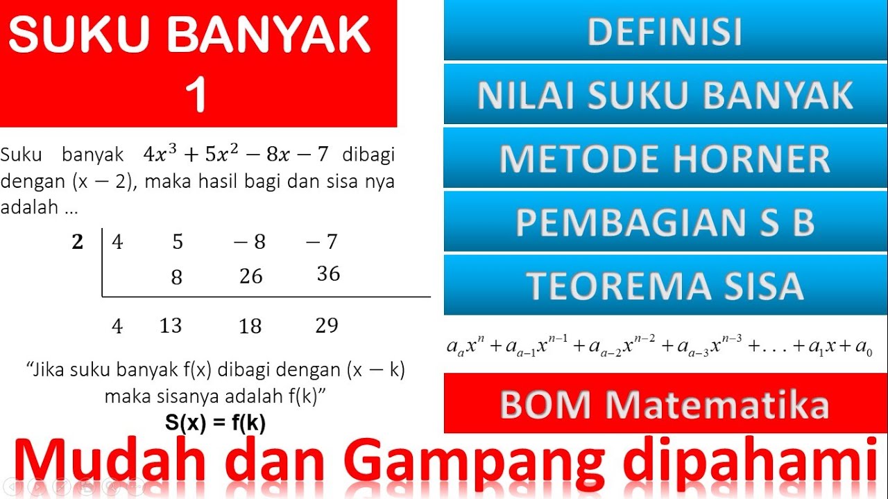 Suku Banyak Part. 1 | Nilai suku banyak, metode horner, pembagian suku banyak, teorema sisa
