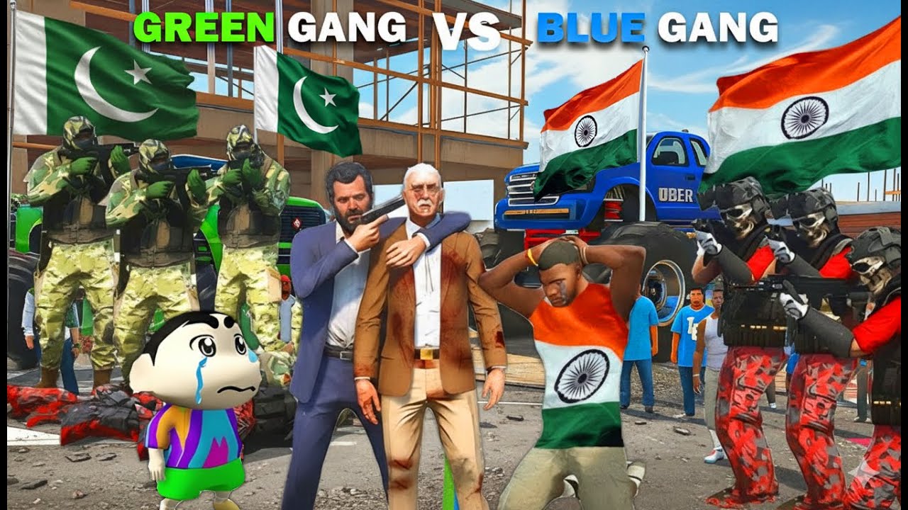 Franklin Blue Gang Takes On Shinchan Green Gang In CRAZY Military Raft WAR In GTA 5 Challenge!