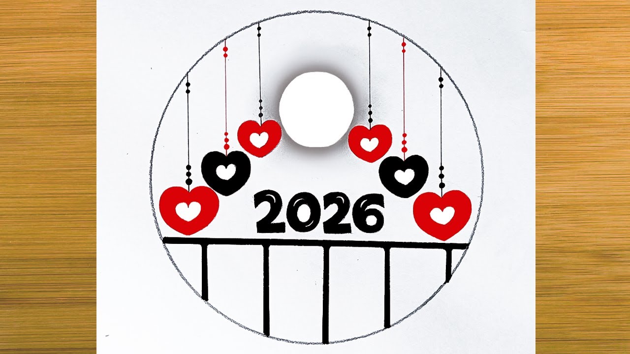 Happy new year drawing 2026 | New year scenery drawing | Happy New year drawing | Easy 2026 drawing