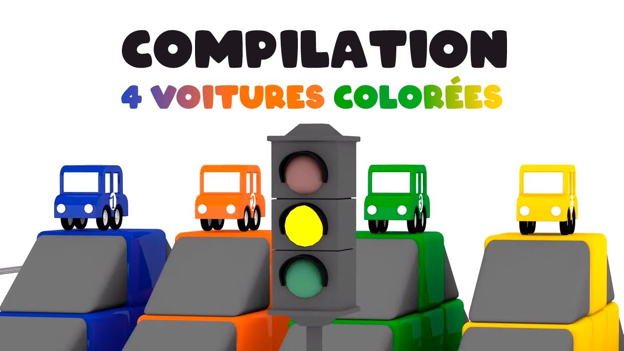 4 voitures colorées. Dessin animé éducatif pour enfants. Compilation des épisodes.
