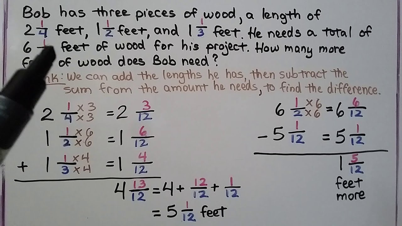 5th Grade Math 6.6, Add & Subtract Mixed Numbers with Unlike Denominators