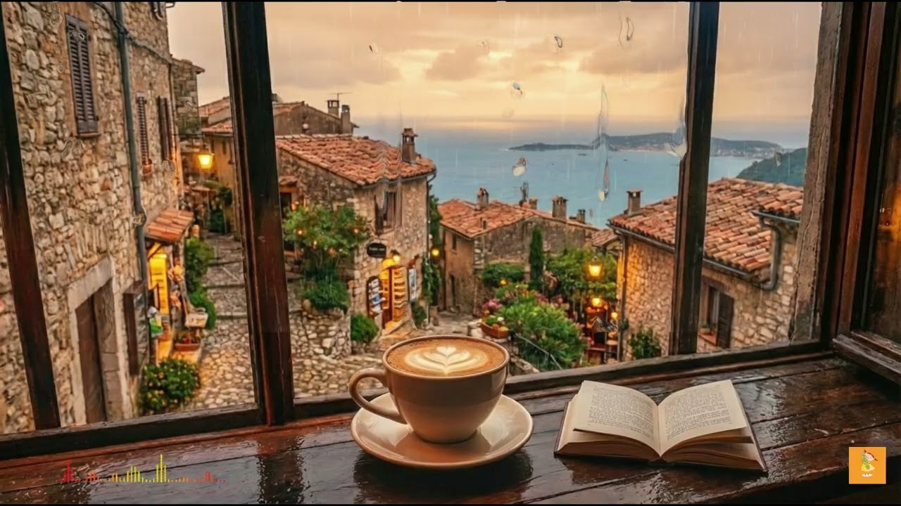 Cozy European Cafe Ambience ☕ Rainy Evening, Coffee & Relaxing Music (1 Hour)