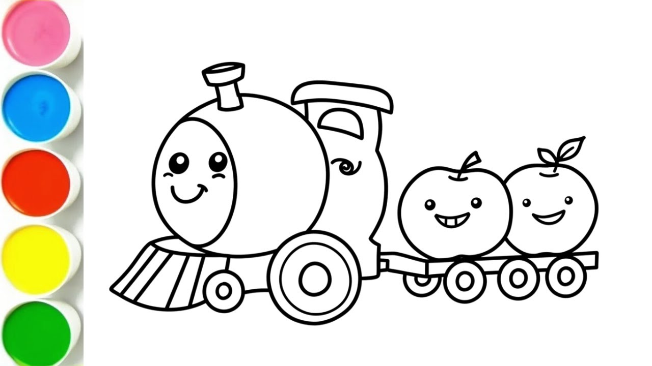 Learn Fruits & Colors for Toddlers | Cute Fruit Train Drawing and Painting