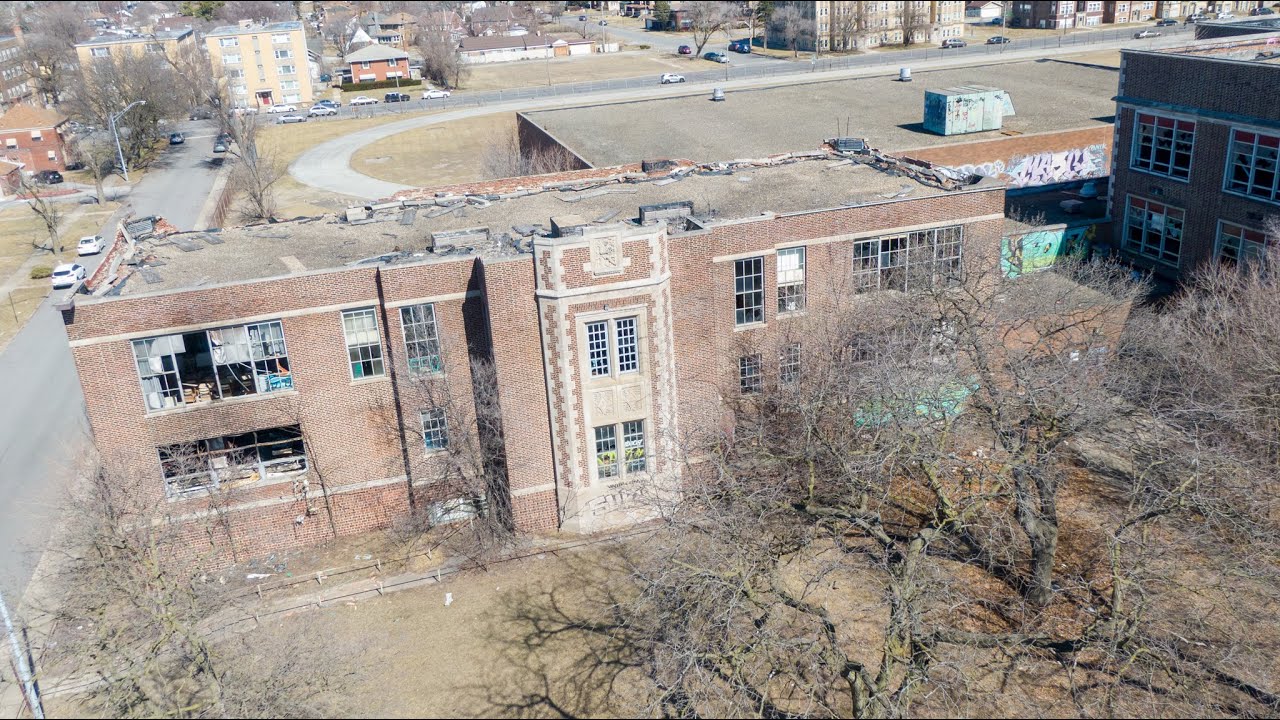 Abandoned Horace Mann School Gary Indiana 1929-2004 Drone Tour 4K