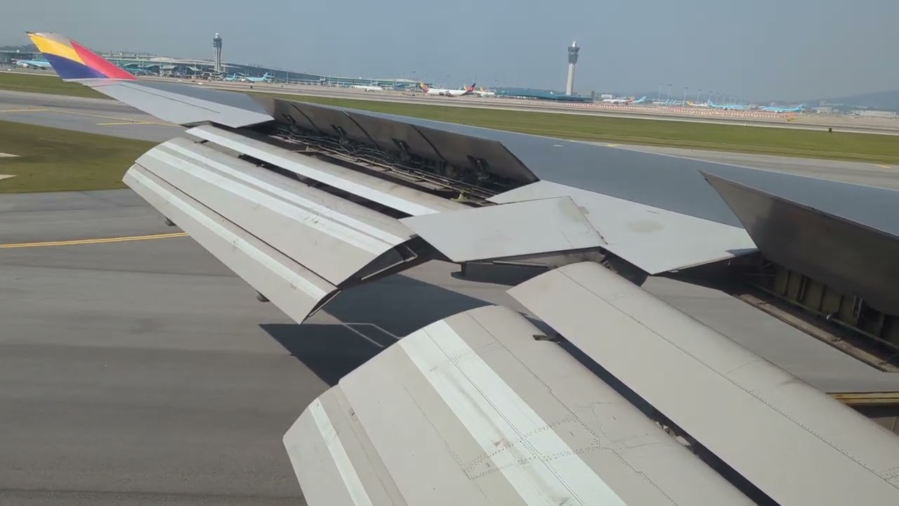 【このフラップ】期間限定投入のアシアナ航空B747で仁川空港に着陸！展開するフラップが最高！