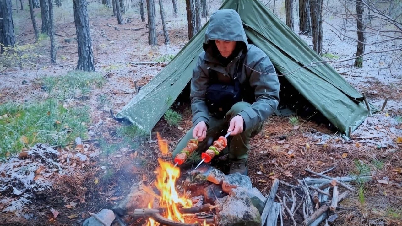Alone in a Silent Winter Forest — 2 Days Solo Hot Tent Camping