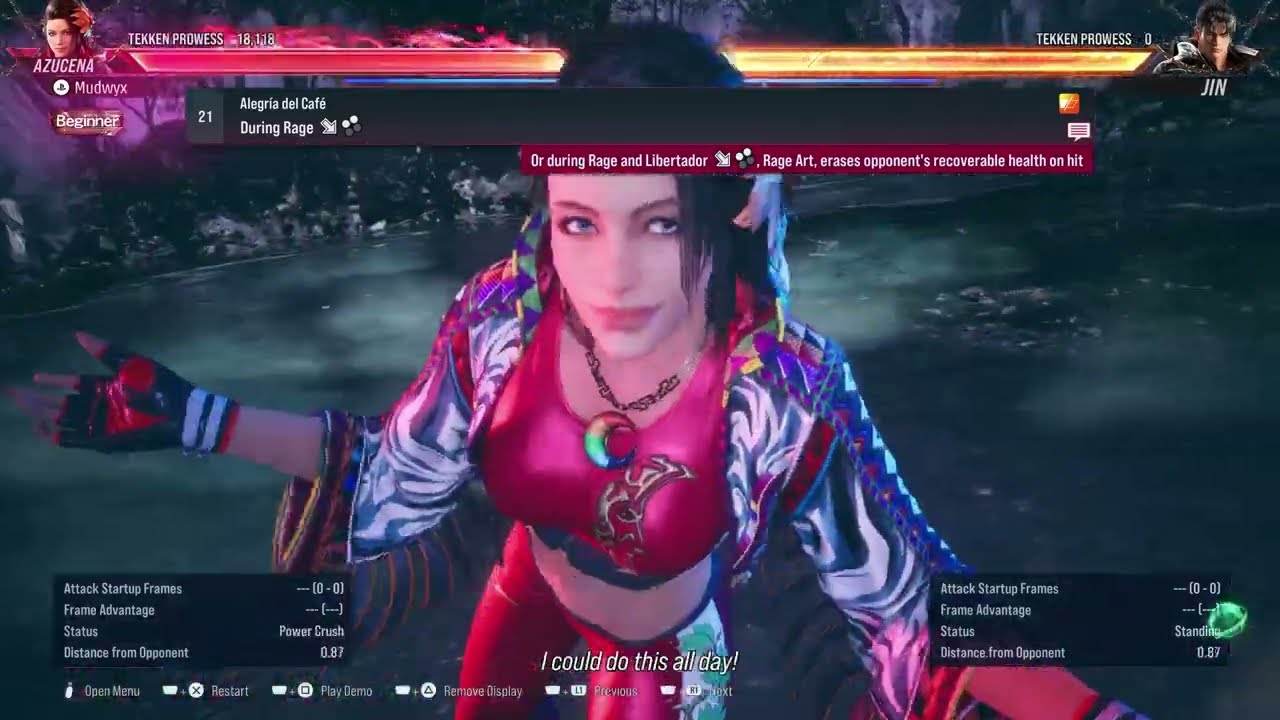 Tekken 8 CBT Azucena movelist with frame data display  (opponent all block)
