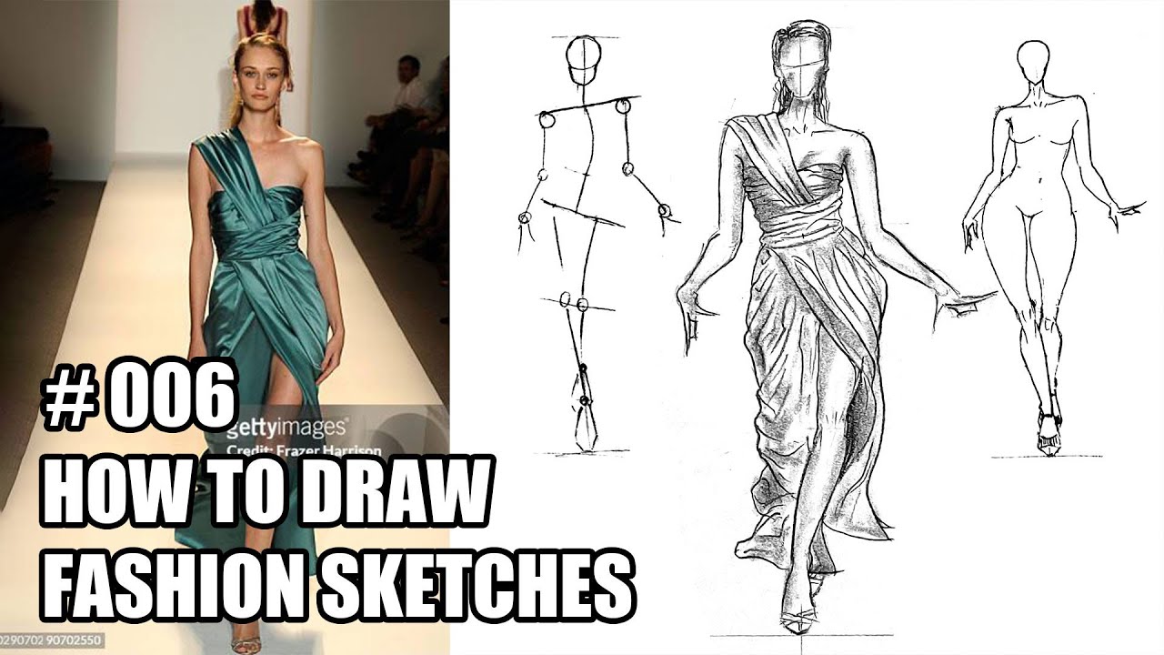 Learn How to Draw Model for Fashion Design in a Designer Dress / Figure Drawing Lesson
