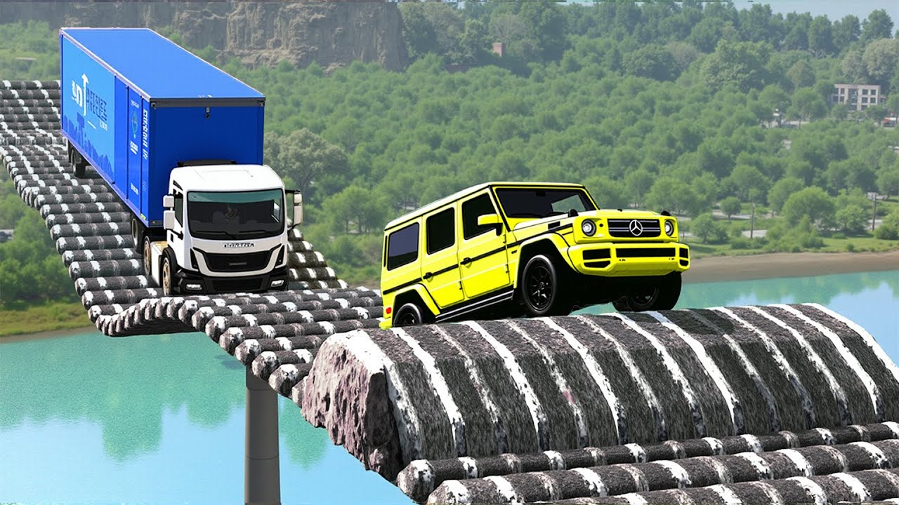 Cars vs Speed Bumps Bridge Challenge in BeamNG Drive!