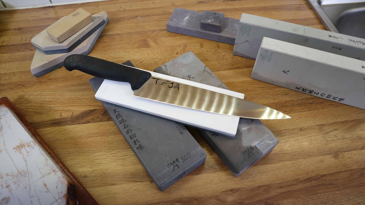 Сеанс заточки ножей (1) Victorinox на стекле Morihei и Shapton