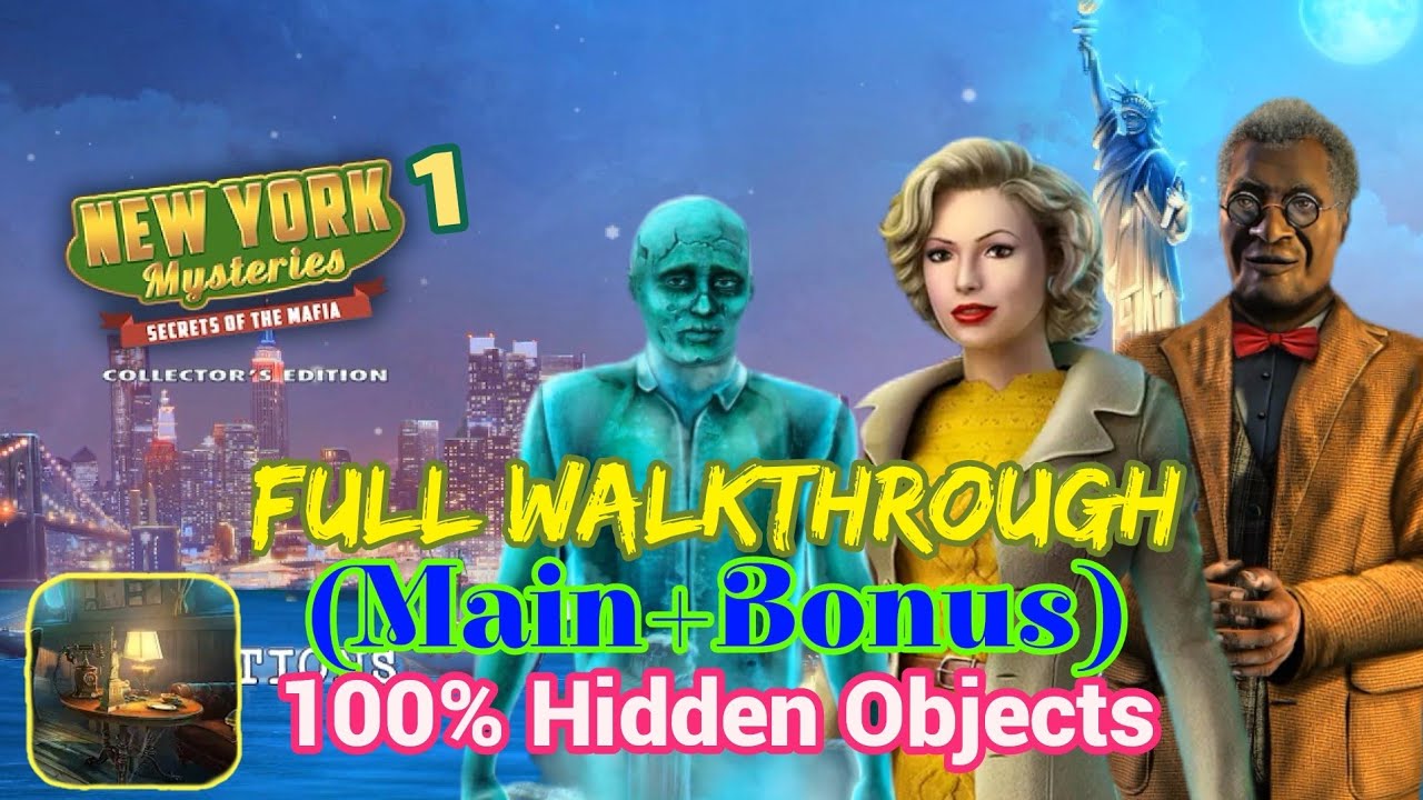 New York Mysteries 1: (Main+Bonus) Secret of the Mafia Full walkthough all Hidden Object & morphing.