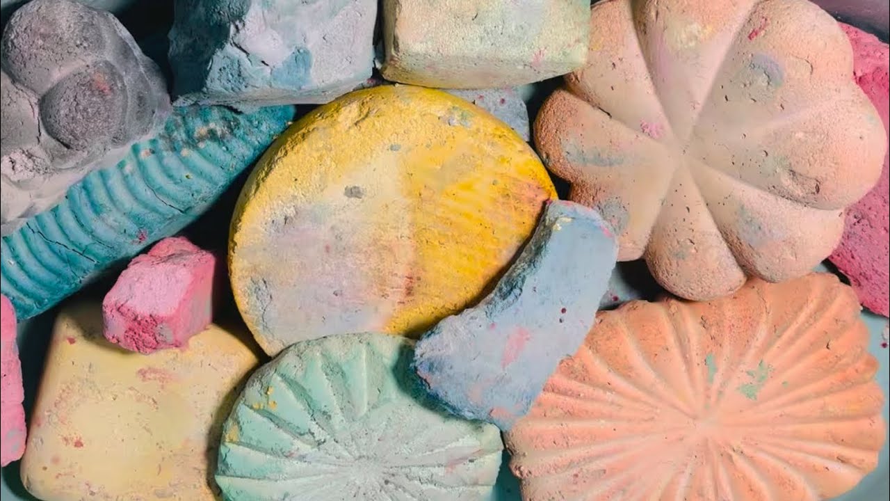 Colourful soft fluffy variety texture gym chalk crush asmr 