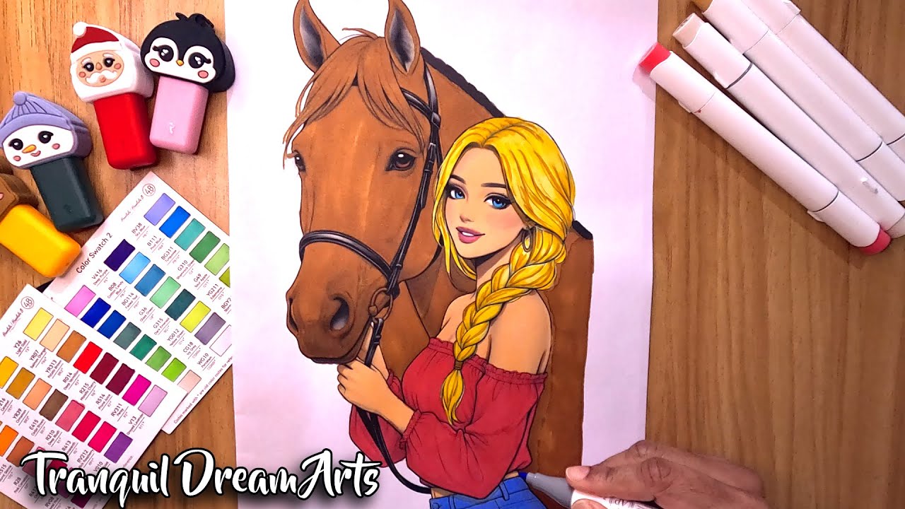 Beutiful Girl with  Horse 🐎 | coloring video 