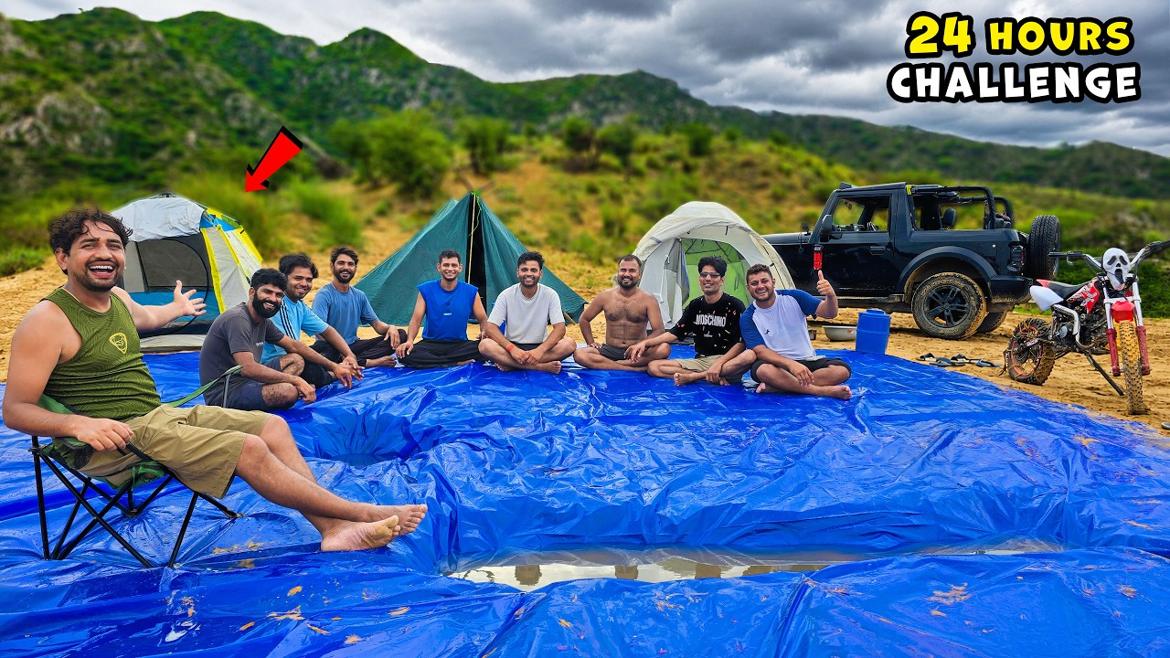 24 Hours Camping Challenge In Heavy Rain - With Team | बारिश में कैंपिंग 😍