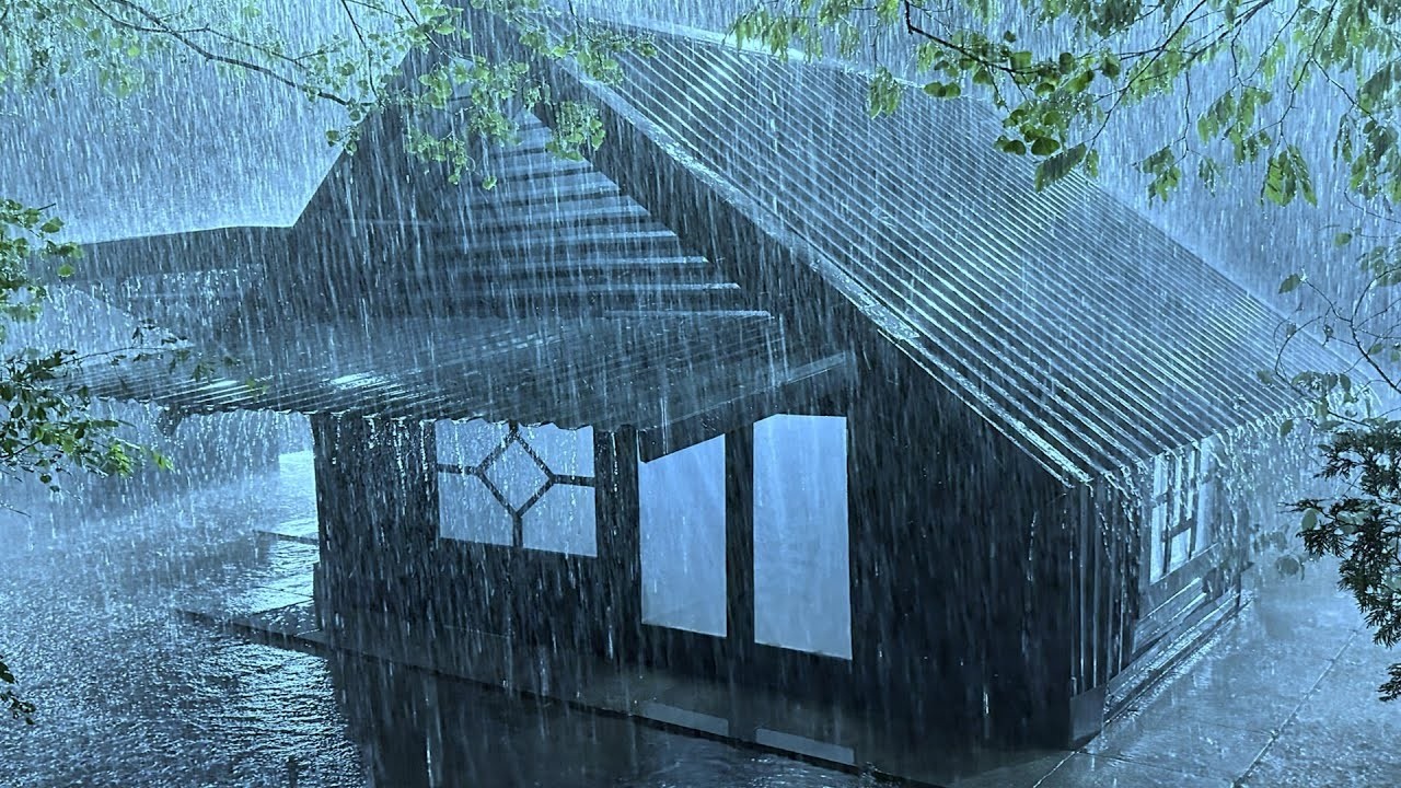 Boost Sleep Quality with Torrential Rain & Thunder Sounds on a Lonely Thatched Roof in Old Forest