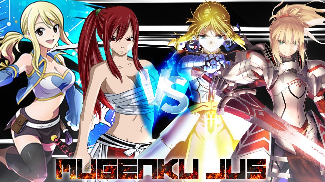 Erza Scarlet & Lucy Heartfilia vs Mordred & Artoria Pendragon [Fairy Tail vs Fate] ANIME MUGEN JUS