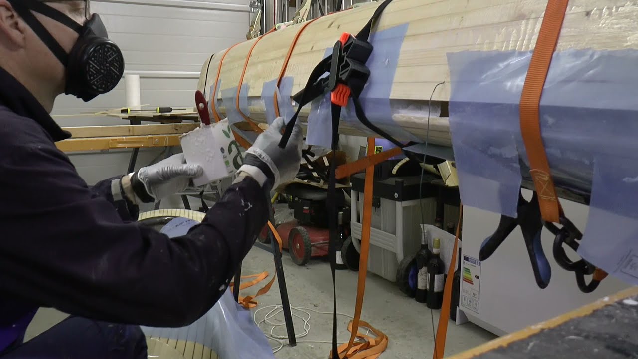 Gluing deck and hull together on a DIY Sailing Kayak #131