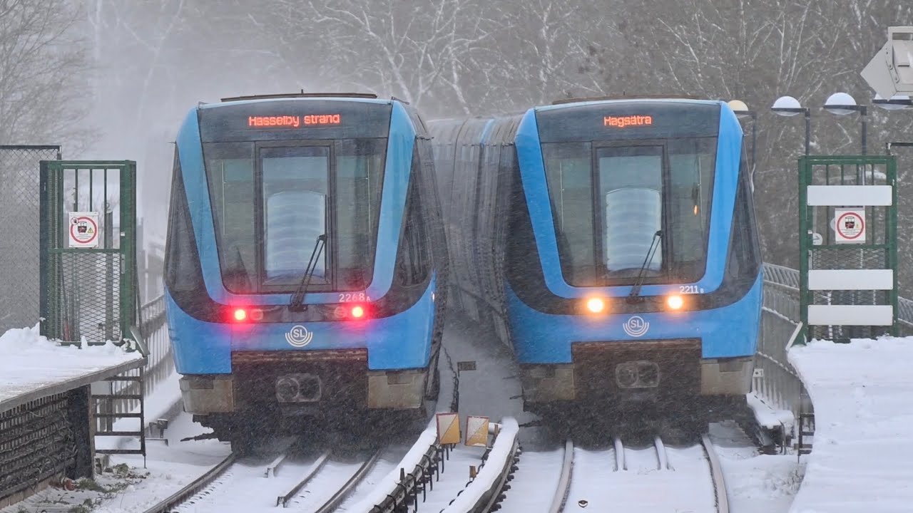 Winter scenes on the Green Line of the Stockholm Subway