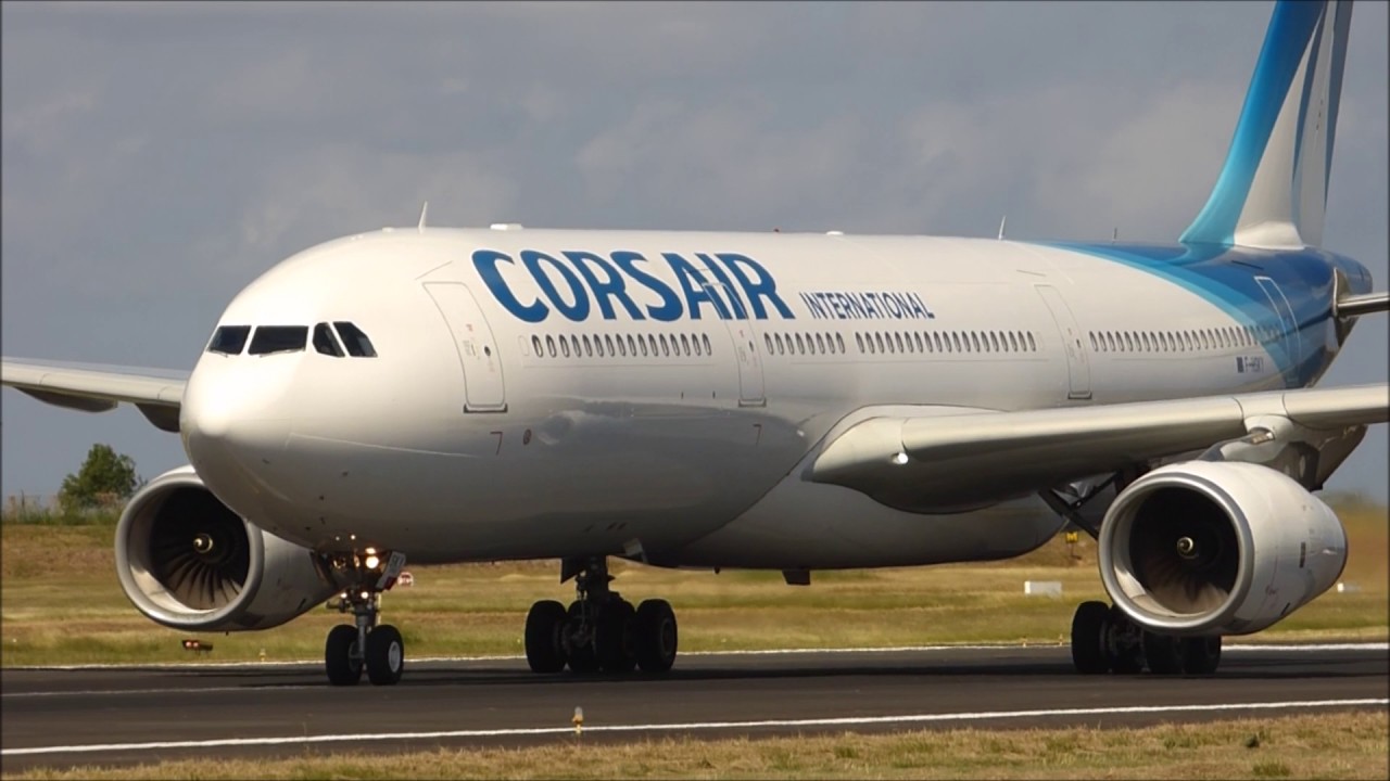 Corsair Airbus 330  landing Mayotte airport.