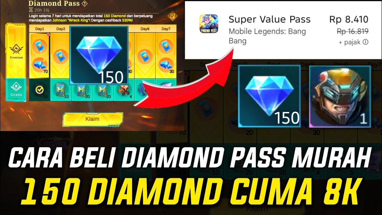 CARA BELI SUPER VALUE PASS MURAH! CUMA 8K BISA DAPAT 150 DIAMOND DAN SKIN JOHONSON LIMITED