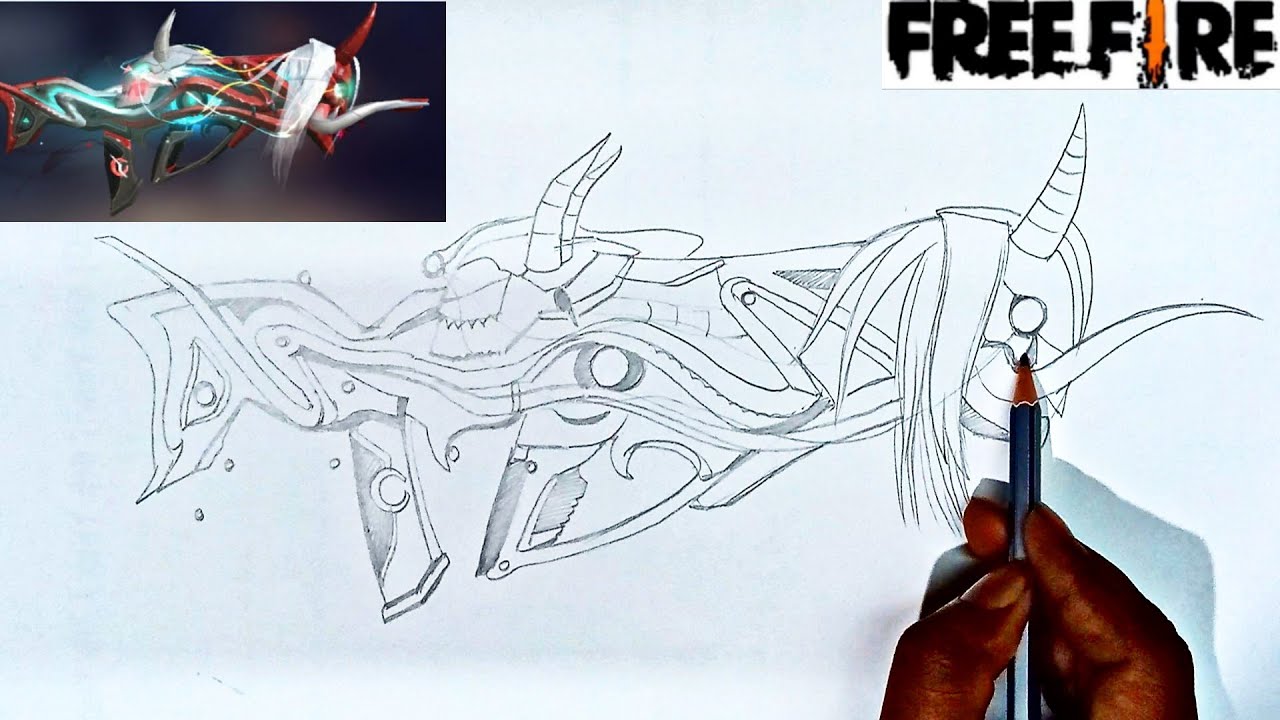 Free fire Drawing new evo Famas Demonic gun drawing/How to draw famas Demonic gun easy