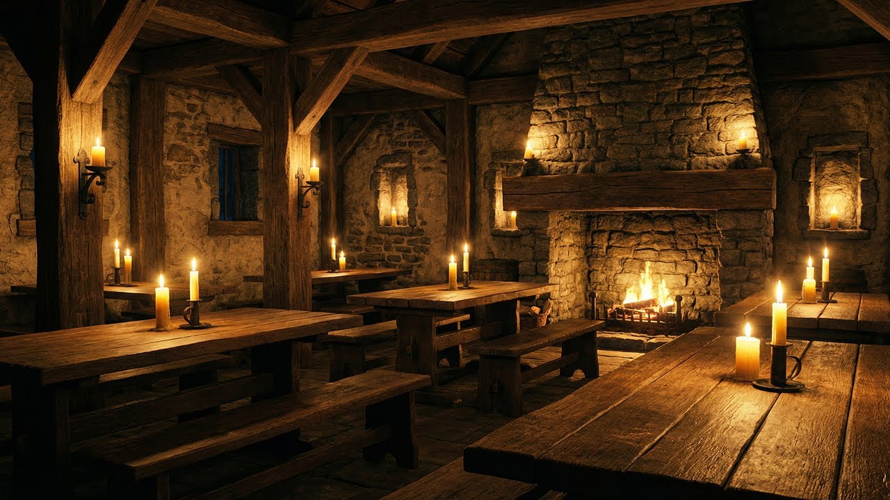 Candlelit Tavern at Night – Medieval Relaxing Ambience (2 Hours)