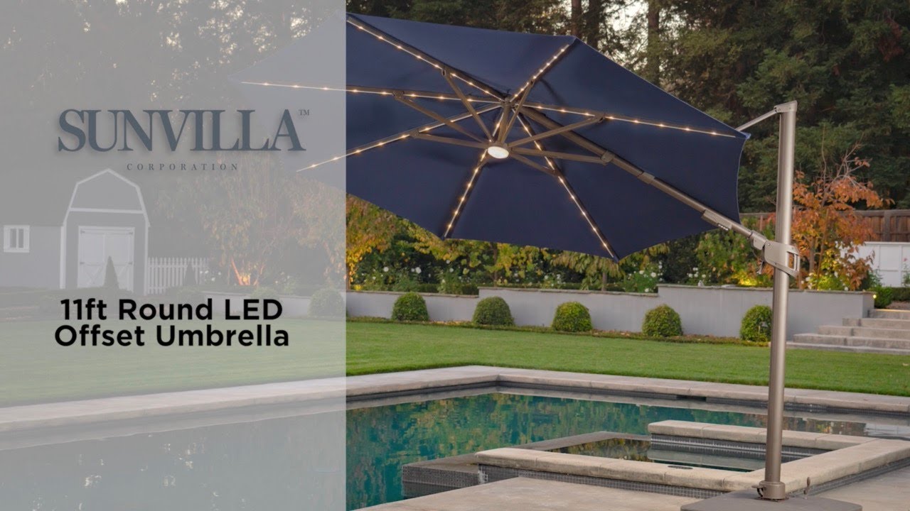 SunVilla 11' Color Changing LED Cantilever Umbrella with Rolling Base Assembly