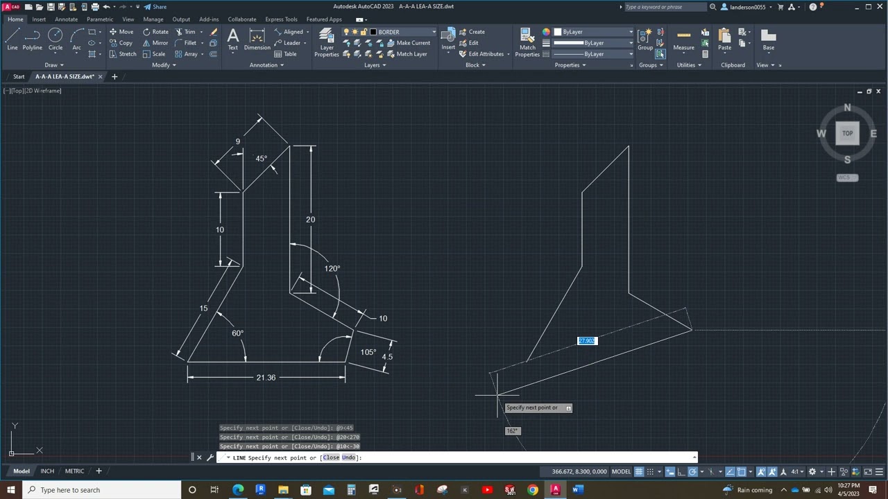 Relative Cartesian and Relative Polar Coordinates Demonstration in AutoCAD