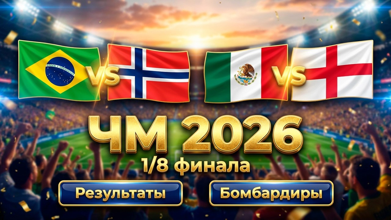 Чемпионат мира 2026 1/8 финала Результаты Бомбардиры 5&ndash;6 июля Бразилия &ndash; Норвегия, Мексика - Англия