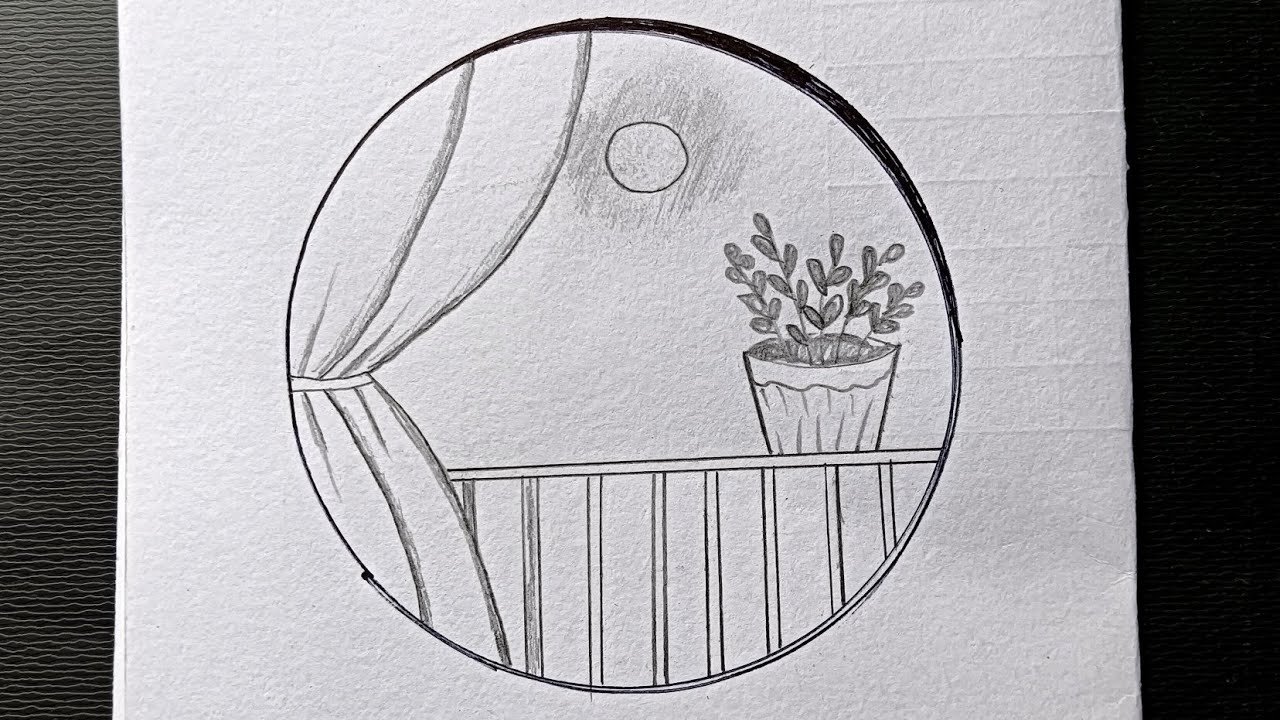 Easy circle scenery drawing | pencil drawing in circle easy step by step | Drawing in circle 