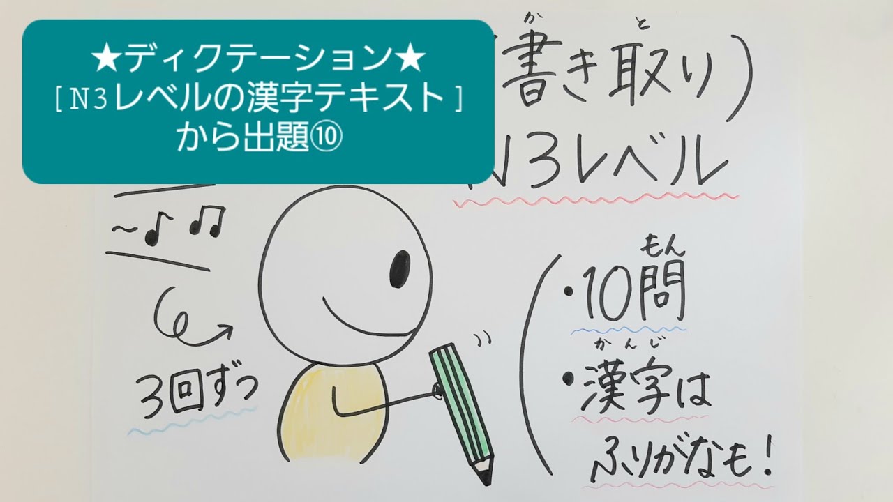 ★ディクテーション(書き取り)★【N3レベルの漢字テキスト】から出題⑩　N3レベル　※漢字あり