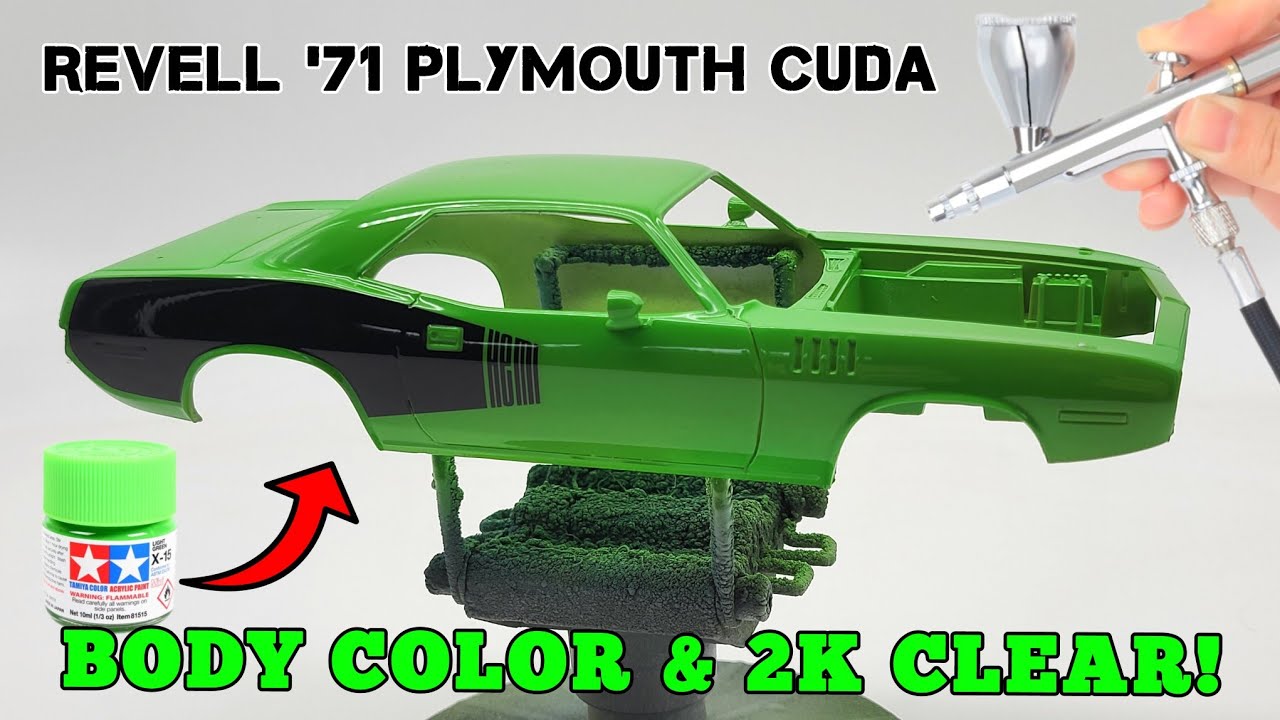 Revell 1971 Plymouth Hemi Cuda (body color and 2k clear) full on painting video