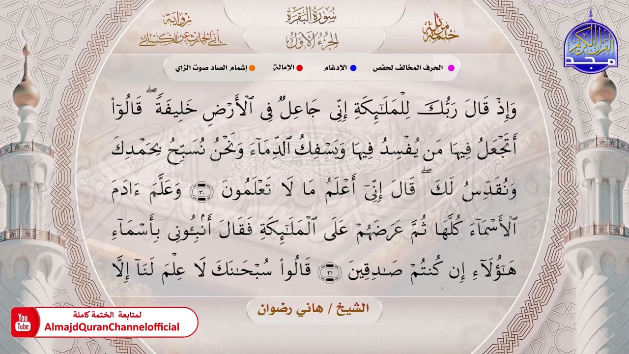 ختمة قرآنية كاملة 🔶برواية أبي الحارث عن الكسائي 🟩 سورة الفاتحة والبقرة 🟩 الشيخ هاني رضوان 🔶 HD