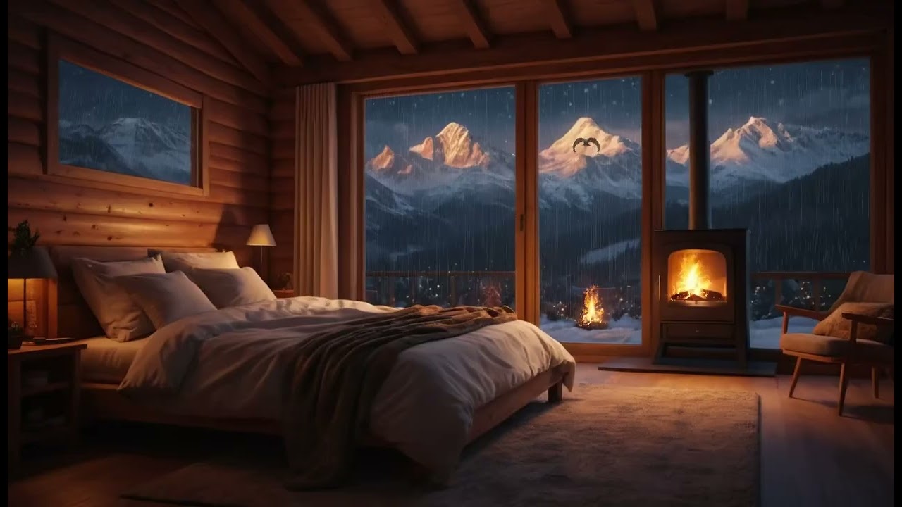 Relax & Unwind – Fireplace + Rain Sounds in Bedroom (ASMR 4K)