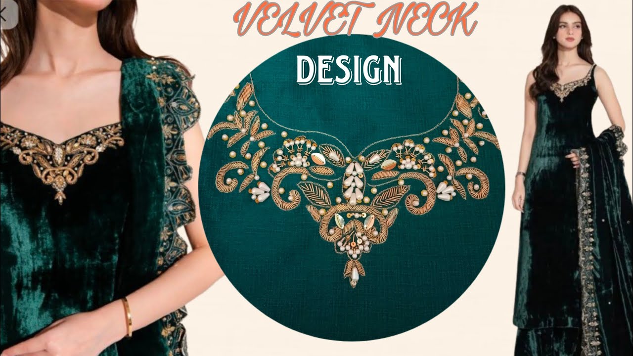 Velvet Neck Embroidery Pattern ✨ New Beads & Zardozi Hand Embroidery Work ( 2025 ) 