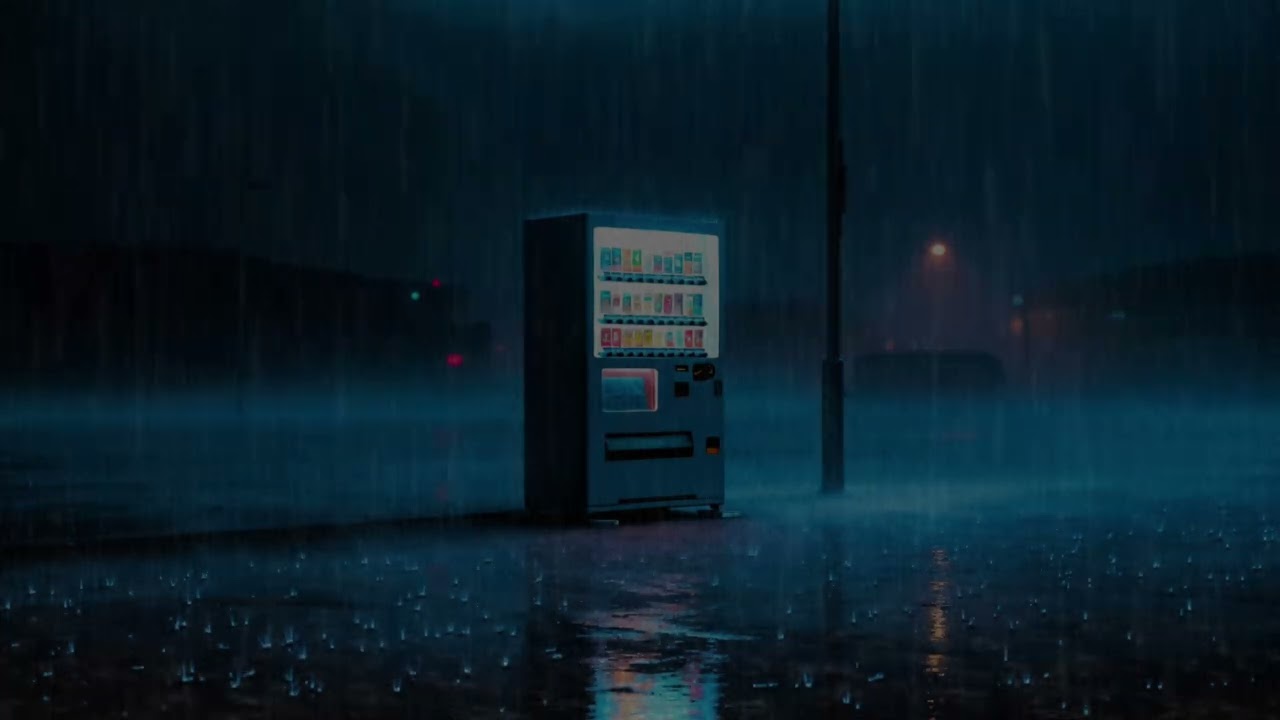 Rainy Night at a Neon Vending Machine 🌧️ Quiet Road Ambience | ASMR for Sleep