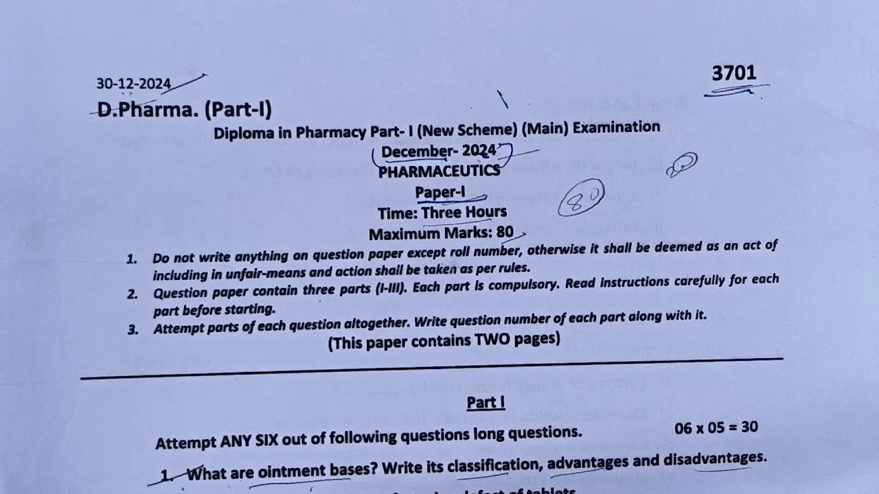Pharmaceutics d pharm 1st year previous year question paper Easy way Rajasthan 2025