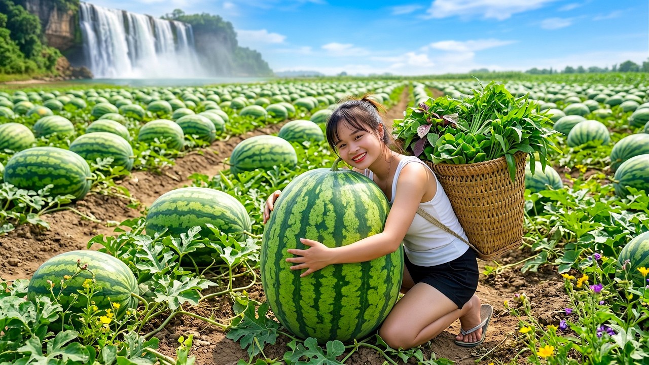 TIMELAPSE - Harvesting 1,000+ Giant Watermelons in Garden and Bringing Them to the Market for Sale