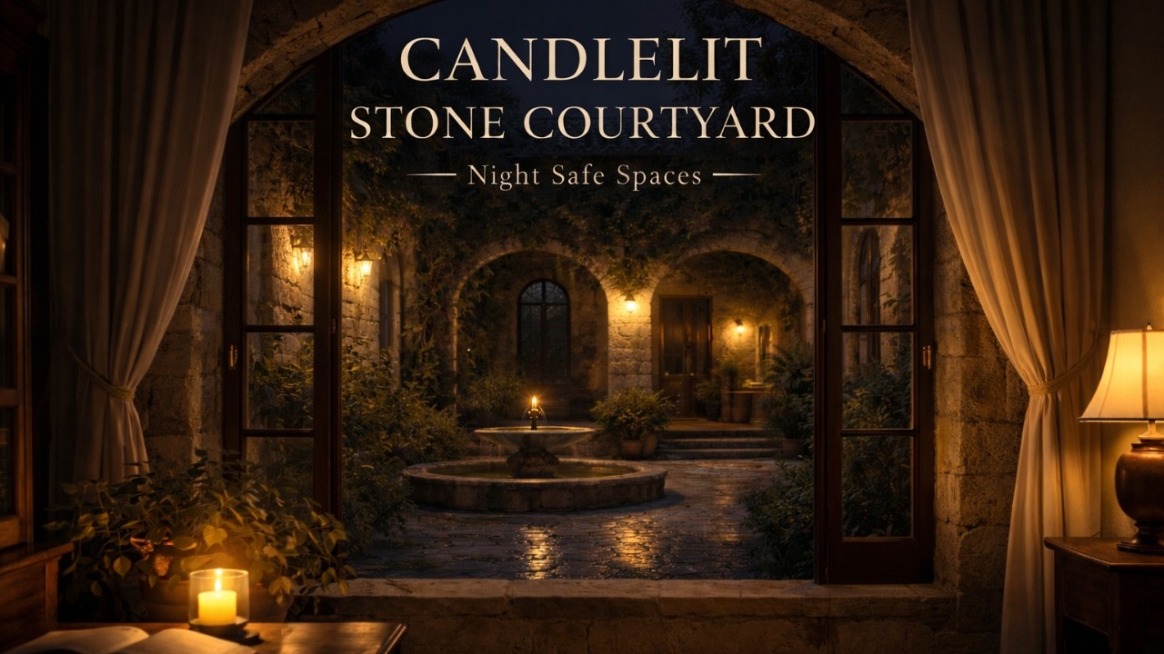 Candlelit Stone Courtyard 🌙 Quiet Night Fountain