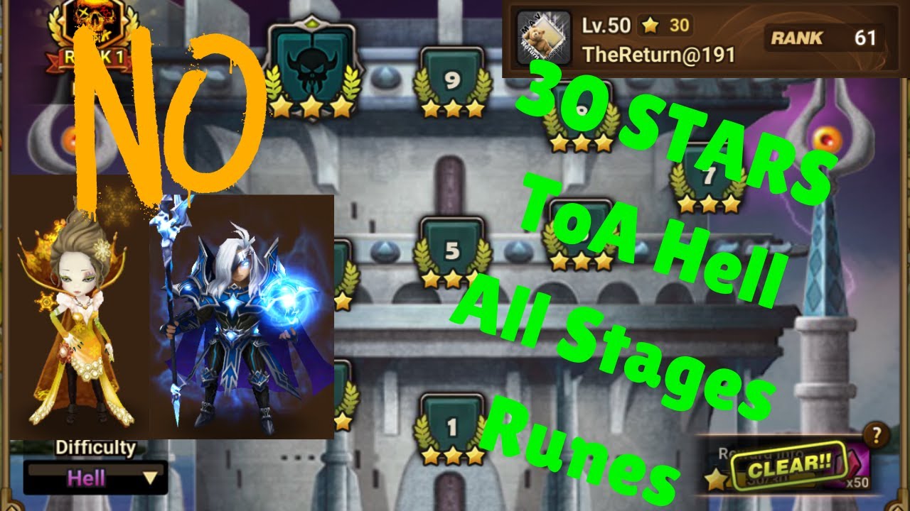 FULL 30 Stars ToA Hell - JANUARY | Floor 1-10 | Summoners War | Runes in description