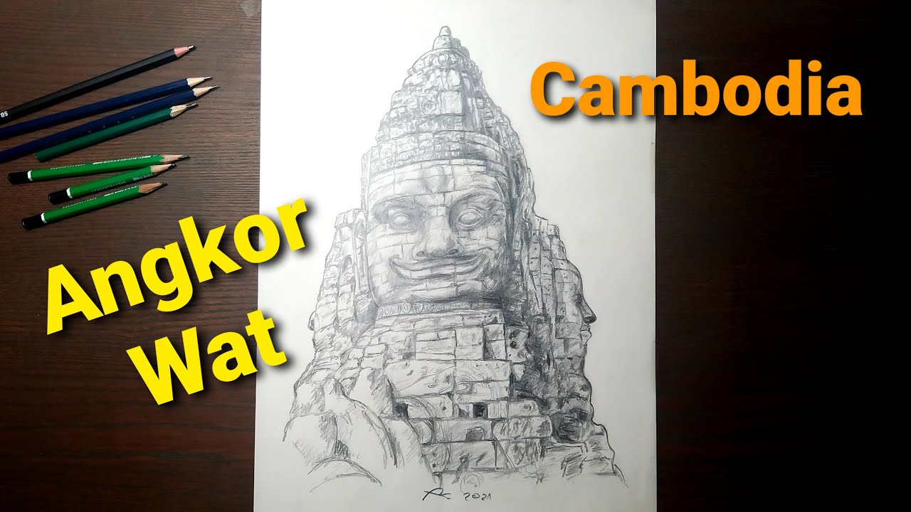 Artisticus 98 | Angkor Wat * Cambodia (2021) | Drawing 100 famous statues (45/100)