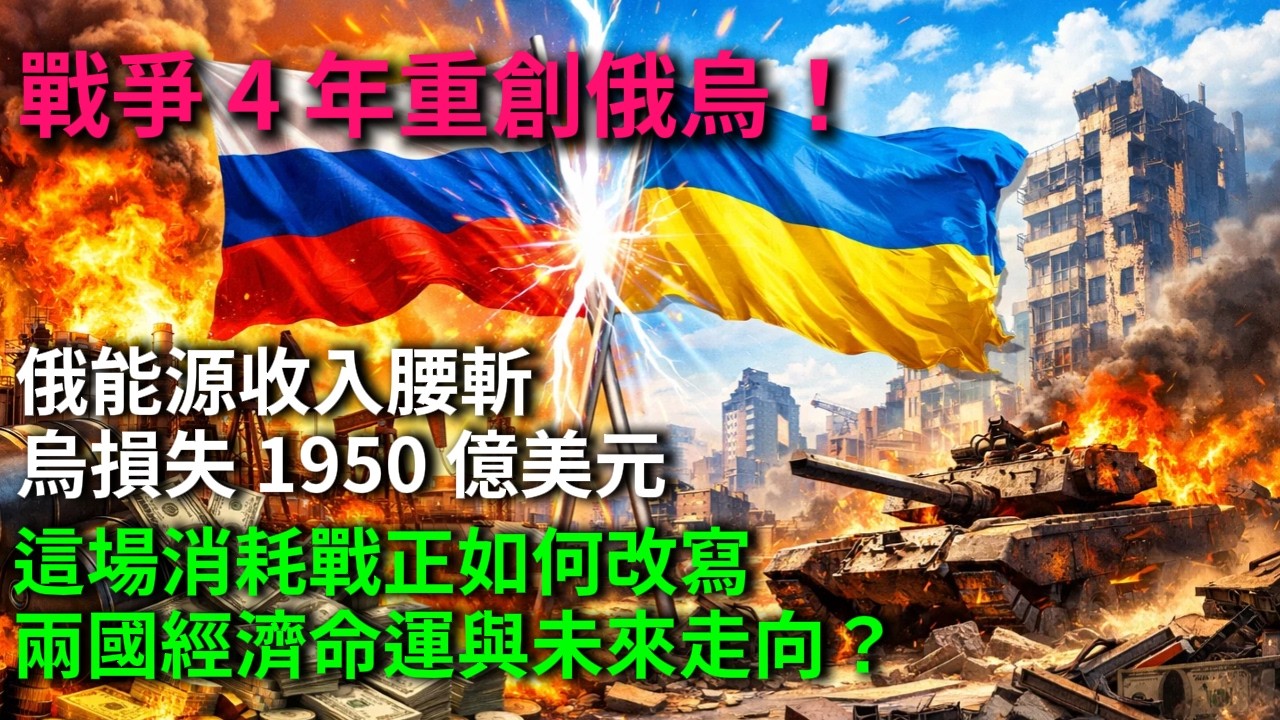 戰爭4年重創俄烏！俄能源收入腰斬、烏損失1950億美元，這場消耗戰正如何改寫兩國經濟命運與未來走向？#俄烏戰爭 #俄能腰斬 #烏經損失 #俄烏耗戰 #俄烏經濟 #俄烏未來 #西方援助 #能源出口 #烏