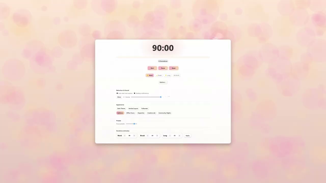 90/30 pomodoro timer ⏰ l caitimon og colours theme (light mode) l energising focus session 🏃‍♀️‍➡️