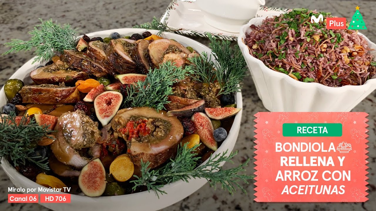 Ximena en Casa – Receta: Bondiola rellena de champiñones con arroz con aceitunas