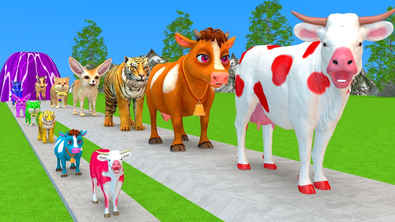 Long Slide Game With Cow Elephant Gorilla Hippopotamus Tiger 3d Animal Game Funny 3d Animals