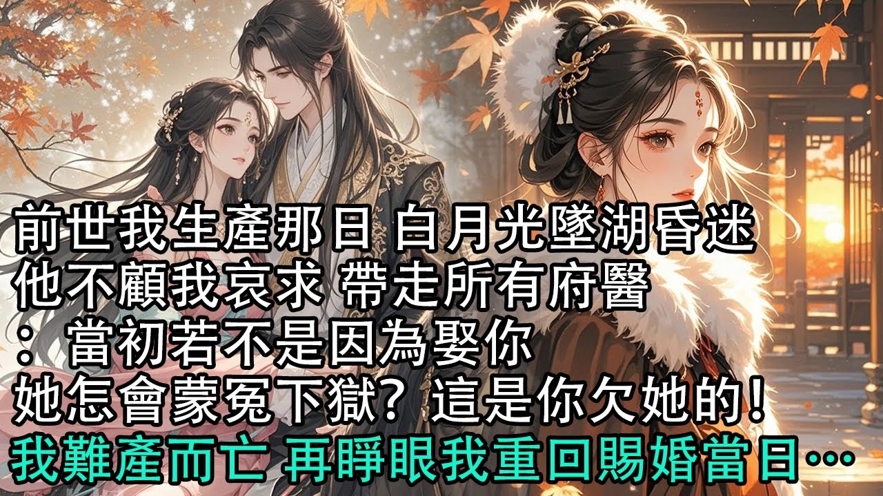 【一口氣看完】前世我生產那日 白月光墜湖昏迷，他不顧我哀求 帶走所有府醫：當初若不是因為娶你，她怎會蒙冤下獄？這是你欠她的！我難產而亡 再睜眼我重回賜婚當日…#古言 #有聲小說 #情感故事