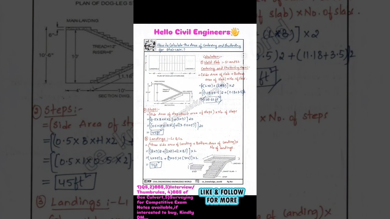How to Calculate the Area of Centering and Shuttering for Staircase..?? #civil #civilconcepts